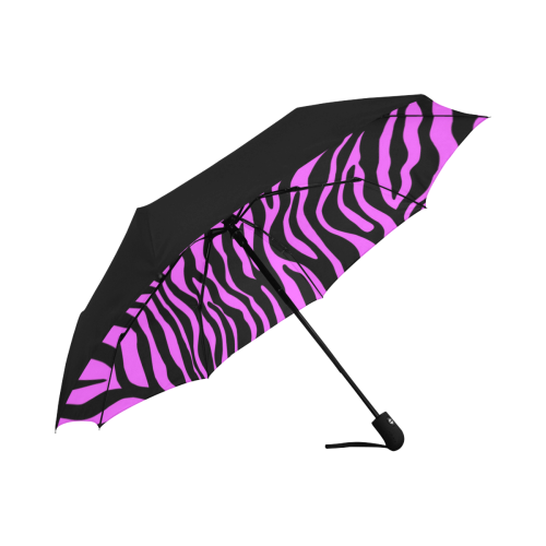 Zebra Stripes Pattern - Trend Colors Black Pink Anti-UV Auto-Foldable Umbrella (Underside Printing) (U06)