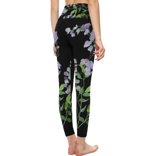 Purple tiny flower with shadow - floral watercolor Women's All Over Print High-Waisted Leggings (Model L36)