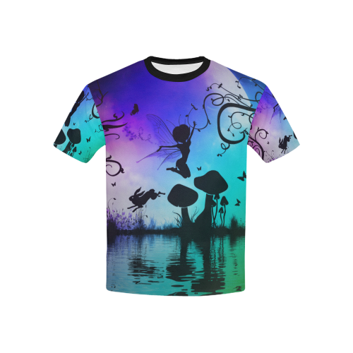 Happy fairy in the night Kids' All Over Print T-Shirt with Solid Color Neck (Model T40)