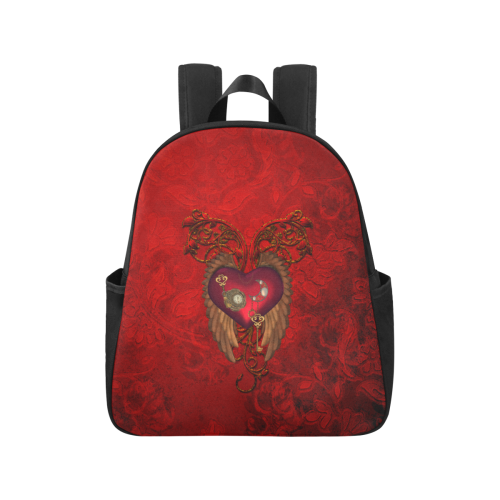 Beautiful heart, wings, clocks and gears Multi-Pocket Fabric Backpack (Model 1684)