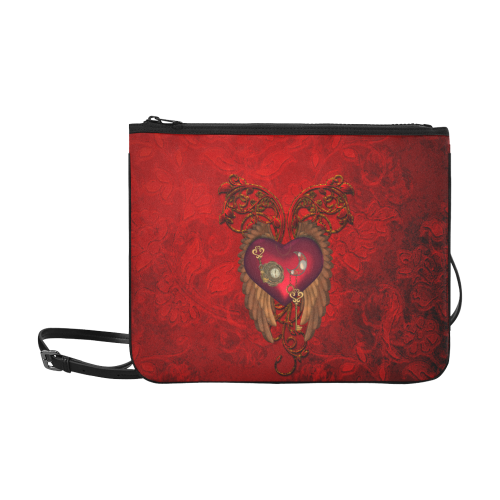 Beautiful heart, wings, clocks and gears Slim Clutch Bag (Model 1668)