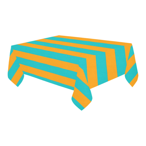 Orange Aqua Stripes Cotton Linen Tablecloth 60" x 90"