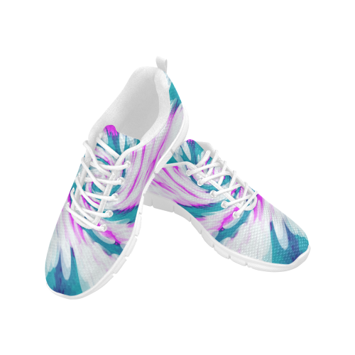 Turquoise Pink Tie Dye Swirl Abstract Women's Breathable Running Shoes/Large (Model 055)