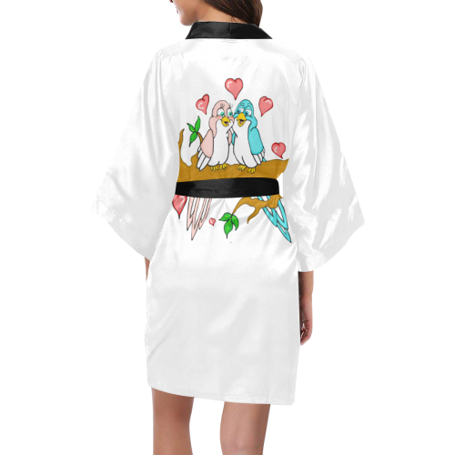 Love Birds White/Black Kimono Robe
