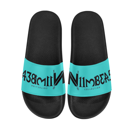 NUMBERS Collection Black/Teal Men's Slide Sandals (Model 057)