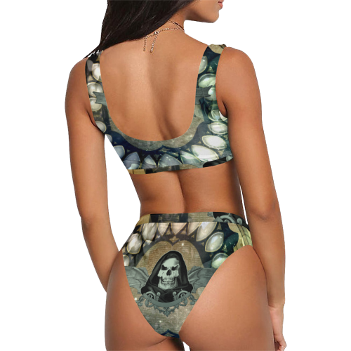 Awesome scary skull Sport Top & High-Waisted Bikini Swimsuit (Model S07)