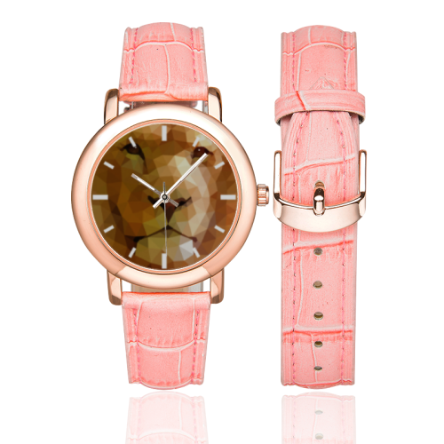 Polymetric Lion Women's Rose Gold Leather Strap Watch(Model 201)