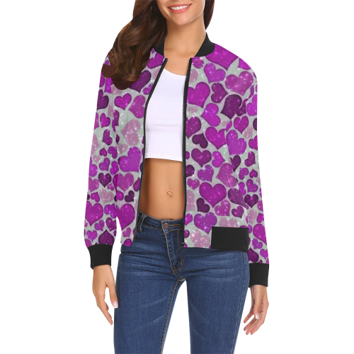 sparkling hearts purple All Over Print Bomber Jacket for Women (Model H19)
