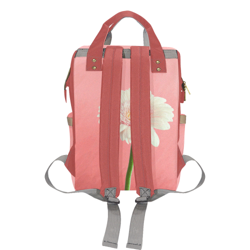 Gerbera Daisy - White Flower on Coral Pink Multi-Function Diaper Backpack/Diaper Bag (Model 1688)