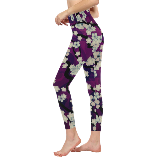 Sakura Breeze Chill Violet Women's All Over Print High-Waisted Leggings (Model L36)