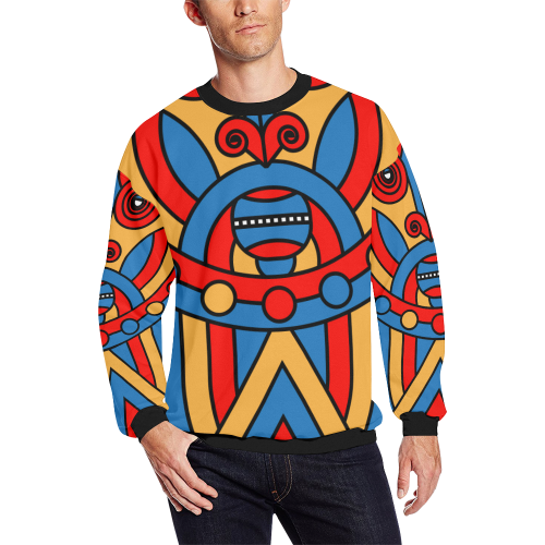 Aztec Maasai Lion Tribal Men's Oversized Fleece Crew Sweatshirt/Large Size(Model H18)