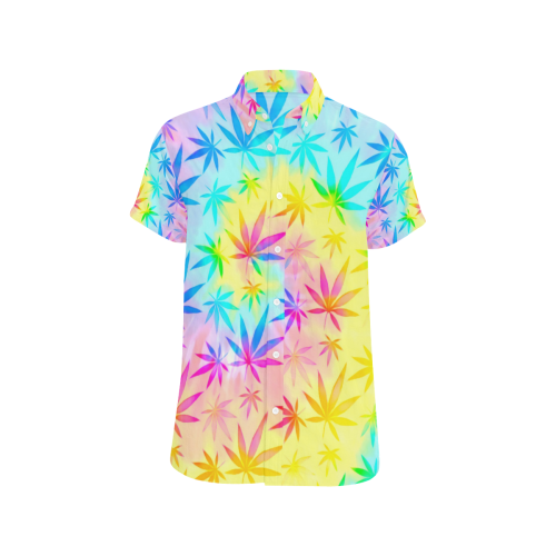 Rainbow Tie-Dye Weed Leaf Print Men's All Over Print Short Sleeve Shirt (Model T53)