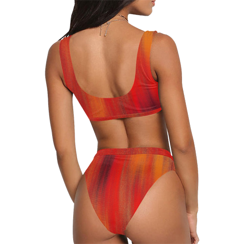 Red Flames Sport Top & High-Waisted Bikini Swimsuit (Model S07)
