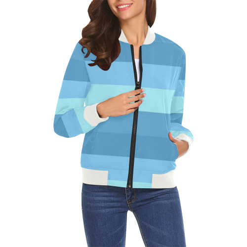 Shades Of Blue Stripes All Over Print Bomber Jacket for Women (Model H19)
