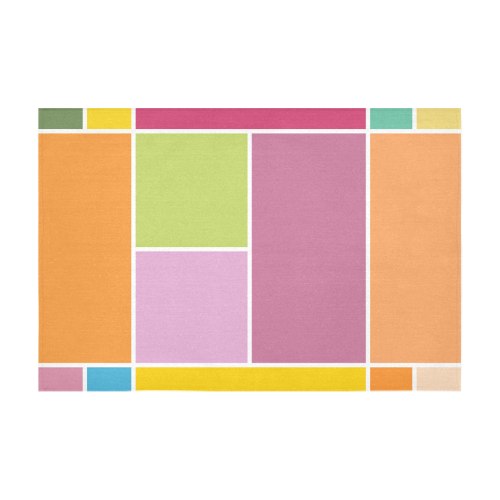 Playful Springtime Geometric Blocks Cotton Linen Tablecloth 60" x 90"