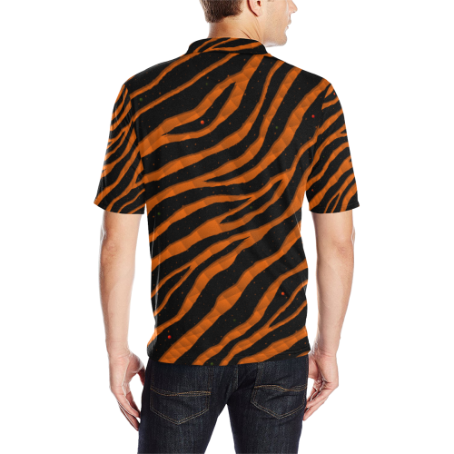 Ripped SpaceTime Stripes - Orange Men's All Over Print Polo Shirt (Model T55)