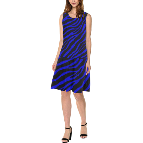 Ripped SpaceTime Stripes - Blue Sleeveless Splicing Shift Dress(Model D17)