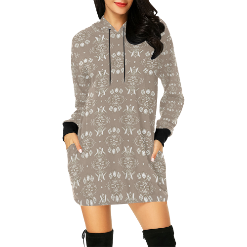 Wall Flower in Warm Taupe Wash by Aleta All Over Print Hoodie Mini Dress (Model H27)