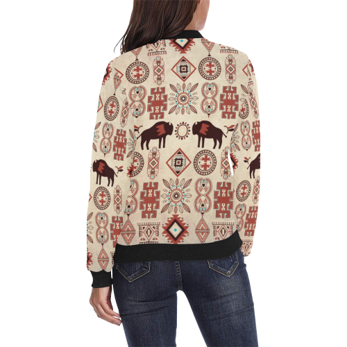 American Native Buffalo All Over Print Bomber Jacket for Women (Model H36)