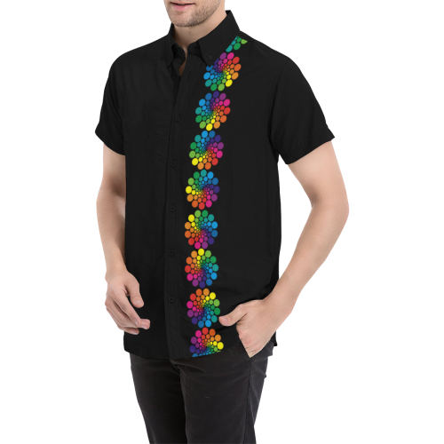 Colorful Dots Flower Circle Border Men's All Over Print Short Sleeve Shirt (Model T53)