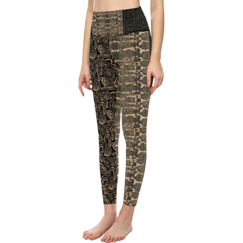 Exclusive Gold Black Python Women's All Over Print High-Waisted Leggings (Model L36)