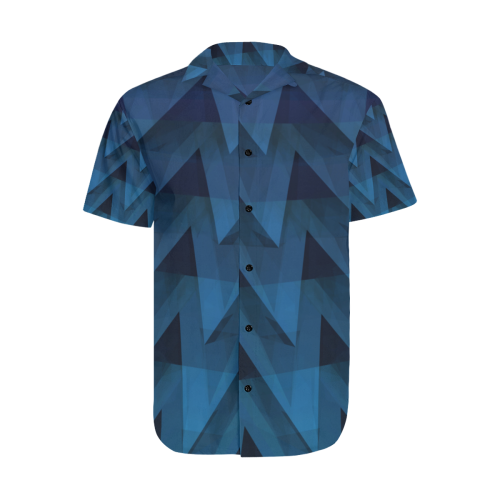 Steel Blue Chevrons Men's Short Sleeve Shirt with Lapel Collar (Model T54)