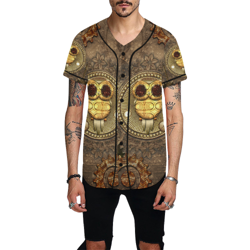 Steampunk, wonderful owl,clocks and gears All Over Print Baseball Jersey for Men (Model T50)