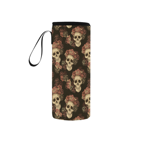 Skull and Rose Pattern Neoprene Water Bottle Pouch/Small