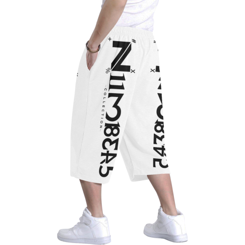 NUMBERS Collection White Men's All Over Print Baggy Shorts (Model L37)