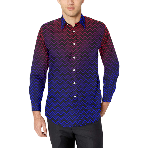 Chevron Black Red and Blue Men's All Over Print Casual Dress Shirt (Model T61)