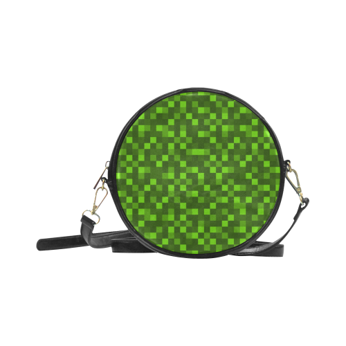funky funny light and dark green neon color pixel pixels blocks gamer Round Sling Bag (Model 1647)