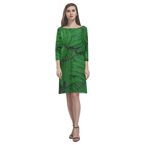 Forest Green Plants with Dew Photo Rhea Loose Round Neck Dress(Model D22)