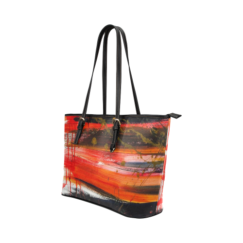 graffiti orange and black leather tote bag large Leather Tote Bag/Large (Model 1651)
