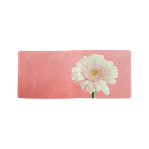 Gerbera Daisy - White Flower on Coral Pink Mini Bifold Wallet (Model 1674)