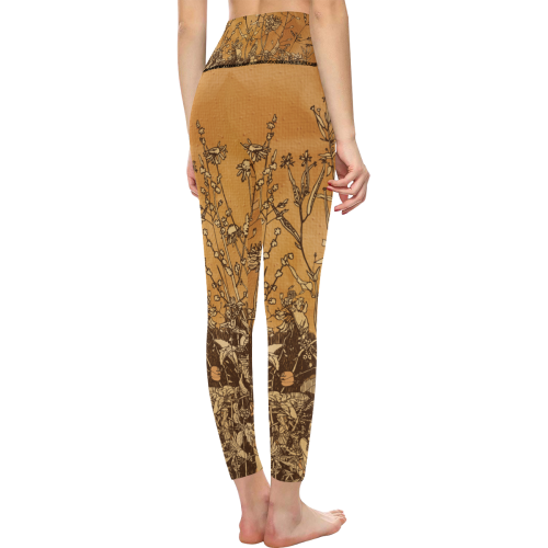 Brown flowers, vintage Women's All Over Print High-Waisted Leggings (Model L36)