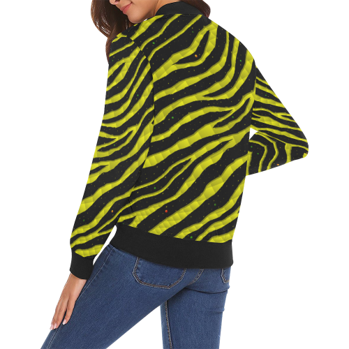 Ripped SpaceTime Stripes - Yellow All Over Print Bomber Jacket for Women (Model H19)