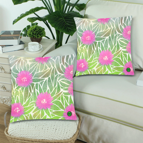 Pink Ice Plant Flower. Inspired by California. Custom Zippered Pillow Cases 18"x 18" (Twin Sides) (Set of 2)