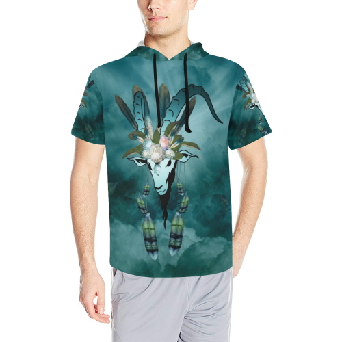The billy goat with feathers and flowers All Over Print Short Sleeve Hoodie for Men (Model H32)