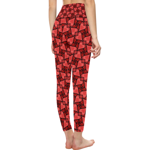 Red Hearts Love Pattern Women's All Over Print High-Waisted Leggings (Model L36)