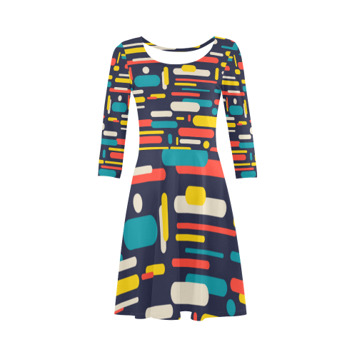 Colorful Rectangles 3/4 Sleeve Sundress (D23)