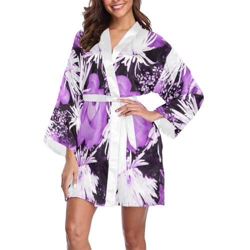Violet Flowered Bouquet Long Sleeve Kimono Robe