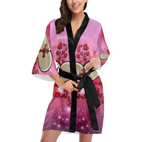 Wonderful heart with cross Kimono Robe