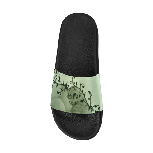 Wonderful flowers, soft green colors Women's Slide Sandals (Model 057)