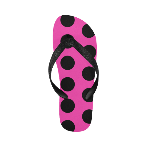 Black Polka Dots on Pink Flip Flops for Men/Women (Model 040)