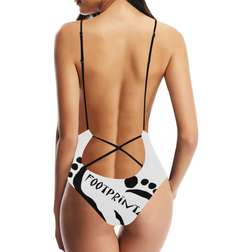 Foot prints transparent bikini Sexy Lacing Backless One-Piece Swimsuit (Model S10)