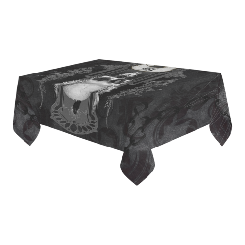 Skull with crow in black and white Cotton Linen Tablecloth 60" x 90"