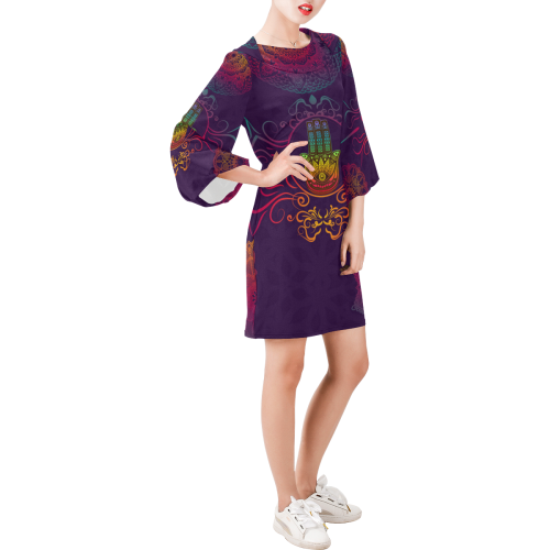 Hamsa Colorful Mandala Bell Sleeve Dress (Model D52)