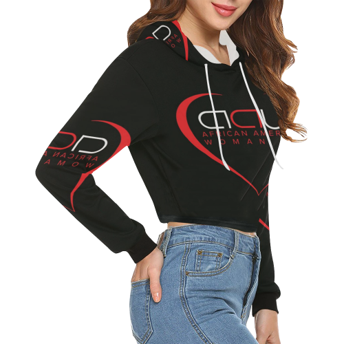 AAW101 Black Crop Top Sweater All Over Print Crop Hoodie for Women (Model H22)