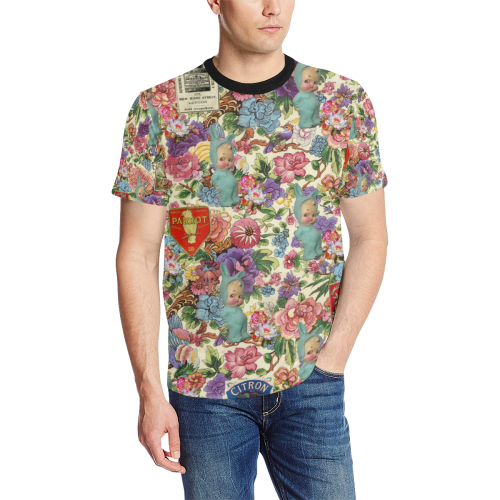 Lapinou de mon Coeur Men's All Over Print T-Shirt (Solid Color Neck) (Model T63)