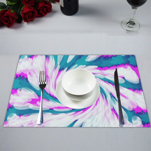Turquoise Pink Tie Dye Swirl Abstract Placemat 14’’ x 19’’ (Set of 2)